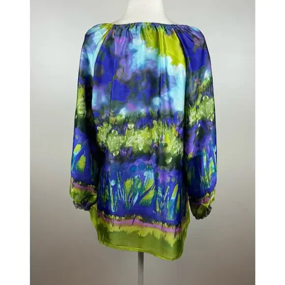 Investments Womens Watercolor Blouse Sz 14 | Fairy Lightweight Art to Wear Artsy - Picture 2 of 12